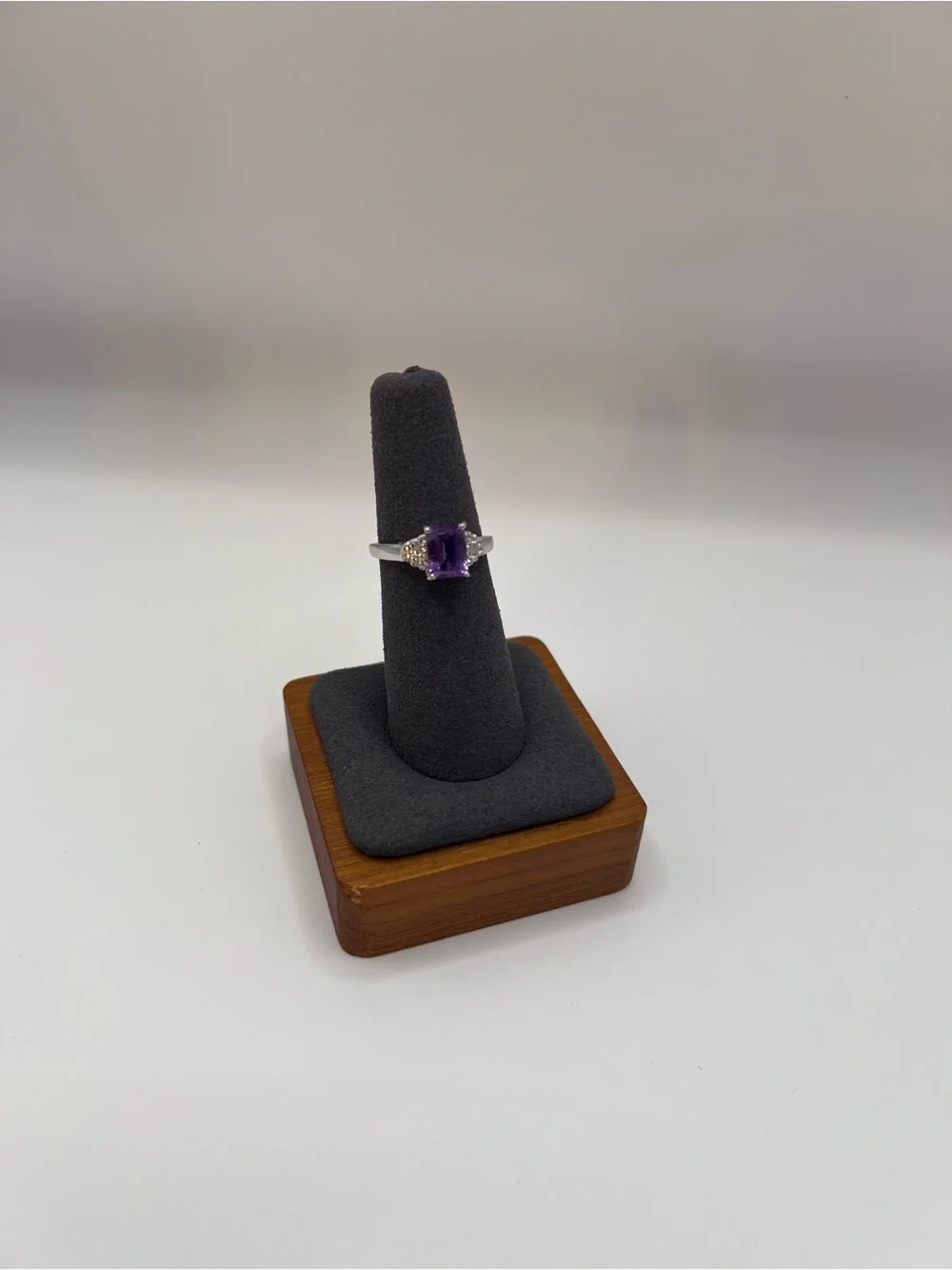 Genuine Amethyst Emerald-Cut Cocktail Ring set in .925 Sterling Silver - Size 7